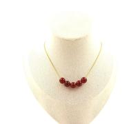 Collana 5 Perle Agata Rosso 8 Mm. Catena IN Acciaio Dorato Inossidabile da Donna