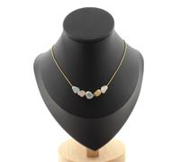 Collana 5 Perle Berillo Morganite Del Brasile Catena IN Acciaio Dorato Donne