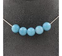 Collana 5 Perle Calcedonio Blu 8 Mm. Catena IN Acciaio Inossidabile Donna