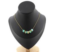 Collana 5 Perle Diaspro Blu Arancione 8 Mm. Catena IN Acciaio Dorato Donne, H