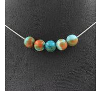 Collana 5 Perle Diaspro Blu Arancione 8 Mm. Catena IN Acciaio Inossidabile Fem
