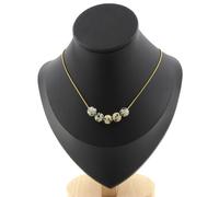 Collana 5 Perle Diaspro Dalmata 8 Mm. Catena IN Acciaio Dorato Inossidabile