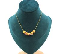 Collana 5 Perle Diaspro Giallo Viola 8 Mm. Catena IN Acciaio Dorato Donne