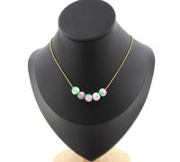 Collana 5 Perle Diaspro Rosa Verde 8 Mm. Catena IN Acciaio Dorato Inossidabile