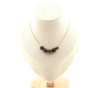 Collana 5 Perle Diaspro Sangue Di Dragone 8 Mm. Catena IN Acciaio Dorato Donne