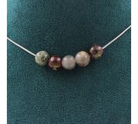 Collana 5 Perle Diaspro Sangue Di Dragone 8 Mm. Catena IN Acciaio Inossidabile