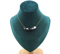 Collana 5 Perle Diaspro Zebra Del Brasile Catena IN Acciaio Dorato Donne, Ho