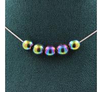Collana 5 Perle Ematite Multicolore 8 Mm. Catena IN Acciaio Inossidabile Collana