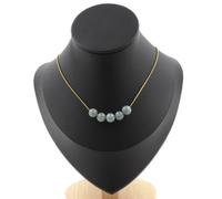 Collana 5 Perle Giada 8 Mm. Catena IN Acciaio Dorato Inossidabile Donne, Hom