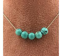 Collana 5 Perle Howlite Turchese 8 MM Catena IN Acciaio Inossidabile da Donna