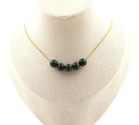 Collana 5 Perle Malachite Del Congo Qualità 7A 8 Mm. Catena IN Acciaio Fe