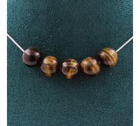 Collana 5 Perle Occhio di Tigre 10 Mm. Catena IN Acciaio Inossidabile Donne