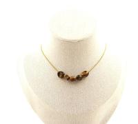 Collana 5 Perle Occhio di Tigre D'Africa Del Sud. Catena IN Acciaio, Dorato