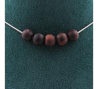 Collana 5 Perle Occhio di Tigre Rosso Opaco 8 Mm. Catena IN Acciaio Donne