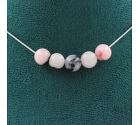 Collana 5 Perle Opale Rosa 8 Mm. Catena IN Acciaio Inossidabile Donne, Ho