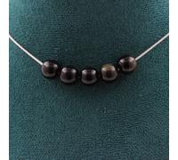 Collana 5 Perle Ossidiana Dorata 8 Mm. Catena IN Acciaio Inossidabile da Donna