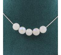 Collana 5 Perle Pietra di Luna 8 Mm. Catena IN Acciaio Inossidabile Donne