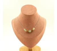 Collana 5 Perle Prehnite Del Canada + Legno 8 MM Catena IN Acciaio Inoxydable.