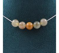 Collana 5 Perle Quarzo Rutilato 8 MM Catena IN Acciaio Inossidabile Donne