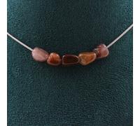 Collana 5 Perle Quarzo Rutilato Rosso Del Brasile Catena IN Acciaio Donne