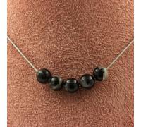 Collana 5 Perle Tormalina Schörl Del Brasile 8 MM Catena IN Acciaio Donna