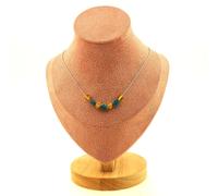 Collana 7 Perle Di Apatite Blu Del Brasile + Ambra Vera Del Mare Collana Fem