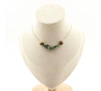 Collana 7 Perle Turchese Africana D'Africa + Legno 8 MM Catena IN Acciaio Inox