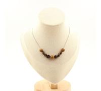 Collana 9 Perle Bronzite Del Brasile + Legno 8 MM IN Acciaio Inoxydable. Tail