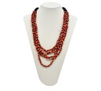 COLLANA A 6 FILI CORALLO ROSSO CRISTALLO NERO E ARGENTO