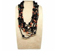 COLLANA A 7 FILI SASSI DI CORALLO ROSSO E CRISTALLI NERI