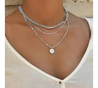 Collana a catena a strati decorato disco Tagli Unica,Cerchio irregolare,Luna circolare grande e piccola,Strisce di metallo con paillettesLega di zinco