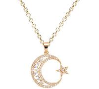 Collana a catena con ciondolo a forma di stella a mezzaluna intarsiata con zirconia cubica, regalo per donne e bambini, per San Valentino, anniversario di matrimonio, collana lunga durata
