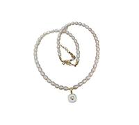 Collana a catena corta da donna con cuore di perle d'acqua dolce naturali, riempita d'oro 14k, for matrimonio