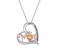 Collana a catena in argento Sterling da donna, collana a forma di cuore con scritta "Mom I Love You" con zirconia cubica e pietra naturale da 4 mm, 45x2CM, Zirconia cubica