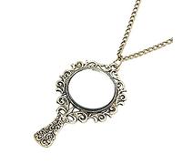 Collana a catena lunga con specchio magico retrò, ciondolo misterioso con scritta "Who Is The Most Beautiful Mirror Of Course You Are Clever treat"