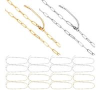 Collana a catena per gioielli fai da te, 16 pezzi in acciaio placcato oro 18 K, alla moda, lunghezza antiruggine e regolabile, lunga durata, 8 pezzi color acciaio e 8 pezzi color oro, per gioielli