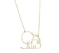 Collana a catena sottile con pendente con scena casa | Profilo sobrio e sottile della catena, centrotavola della casa e ' albero, contorno della nuvola aperta, design