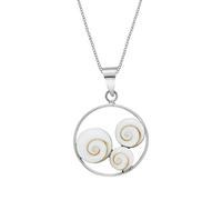 Collana a Cerchio Aperto Grande in Argento 925 con Conchiglie Rotonde di Occhi di Shiva - Ciondolo con Conchiglia Naturale in Argento Sterling su Catena barbazzale da 18" - Gioielli Boho per