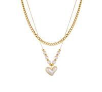 Collana a Ciondolo Perla a Forma di Cuore 316L in Acciaio Inossidabile per Donne Che alla Catene a 2 Strati Regalo Femme