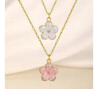 Collana a clavicola estiva per bambine con ciondolo floreale a cinque petali di moda squisita in 2 colori come accessorio carino e dolce regalo per la vita quotidiana rosa,blu,verde,Viola,BiancoAcciai