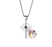 Collana a croce con proiezione fotografica personalizzata per uomo personalizzata con immagine all'interno I Love You collana con ciondolo in argento sterling 100 lingue per uomini ragazzi
