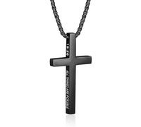 Collana a croce con versi biblici da uomo in acciaio inossidabile con ciondolo a forma di croce cristiana, regalo per marito, papà, nonno e figlio, No Size, Acciaio inossidabile, Nessuna pietra
