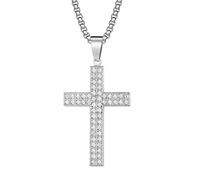 Collana a croce da uomo, lunga in titanio, doppia fila, con zirconi, da donna, alla moda, lunga, 60x0.3CM, Senza Gemstone
