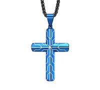 Collana a croce in acciaio inossidabile per uomo, gioielli da uomo cool, ciondolo a croce personalizzato con catena a scatola da 24 pollici, Acciaio inossidabile, Nessuna pietra preziosa