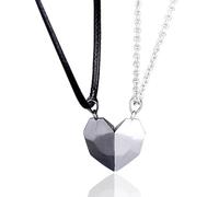 Collana a Cuore Magnetico, 1 paia Collana per Coppie con Magneti a Cuore, Collane con 2 Ciondoli Magnetici Cuore a Metà, per Fidanzato Fidanzata Marito Moglie Migliore Amica, nero, Bianco