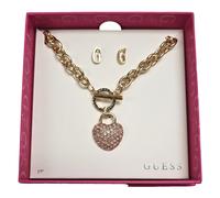 Collana A Cuore Puffed In Oro Con Charm E Cristalli Rosa + Orecchini A Perno G