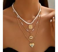 Collana a da 3 pezzi per feste e vacanze con occhio del male e cuore multi-catena, per lo stile estivo fare una dichiarazione di moda spirituale