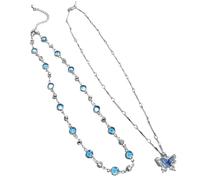 Collana a doppio strato con farfalla blu in rame, lunghezza regolabile, con zirconi e acrilico, accenti di cristallo austriaco, per occasioni speciali, un regalo