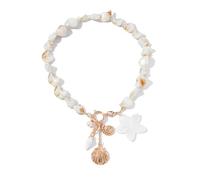 Collana a fili di conchiglie simulate in stile vacanza, gioielli a strati con conchiglie floreali, collane a forma di clavicola con anello color rosa per abbigliamento da spiaggia in lino