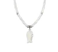 Collana a forma di bambù bianco con ciondolo a forma di cuore, foglia e ancora, semplice catena da donna, adjustable, Zirconia cubica